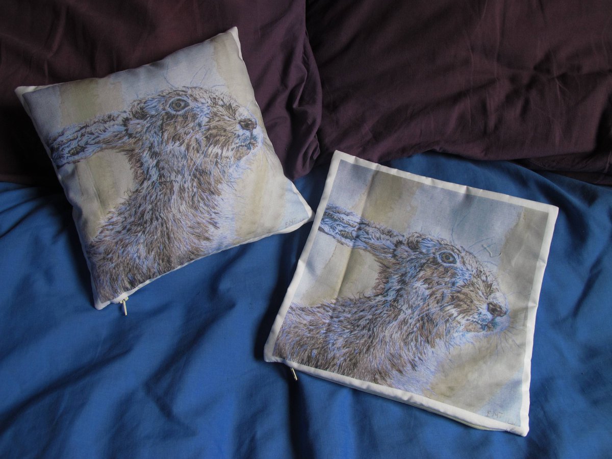 3 available of these Brown Hare 10 inch art printed cotton cushion covers. Design is from one of my original wildlife artworks. etsy.com/uk/listing/384… #UKGiftHour #MHHSBD