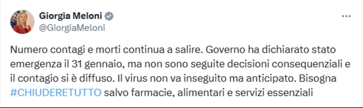 Oggi afferma di essere contraria alle chiusure per raccattare qualche voto dai No-Vax. Ma, durante la pandemia, disse il contrario. La coerenza di Giorgia. #Meloni #Meloni_è_poca_cosa #TeleMeloni #25maggio