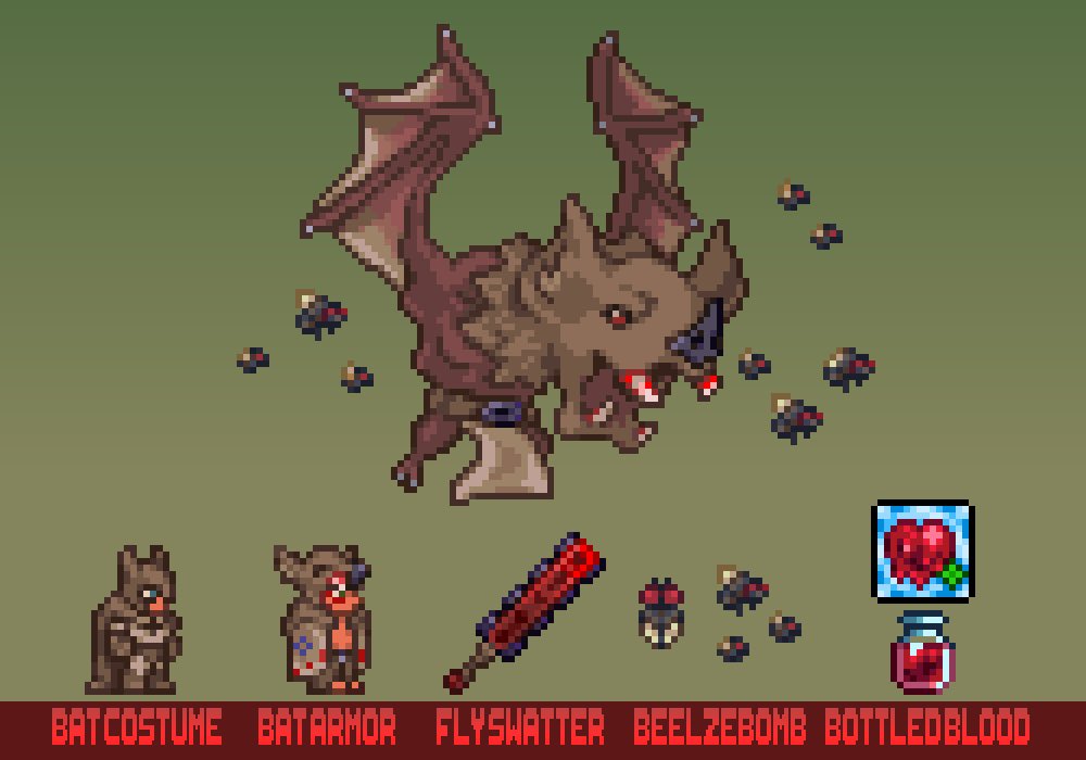 Last month I shared a #Terraria Swamp biome boss I made, The Lord of Flies. Here are some of its drops
#pixelart