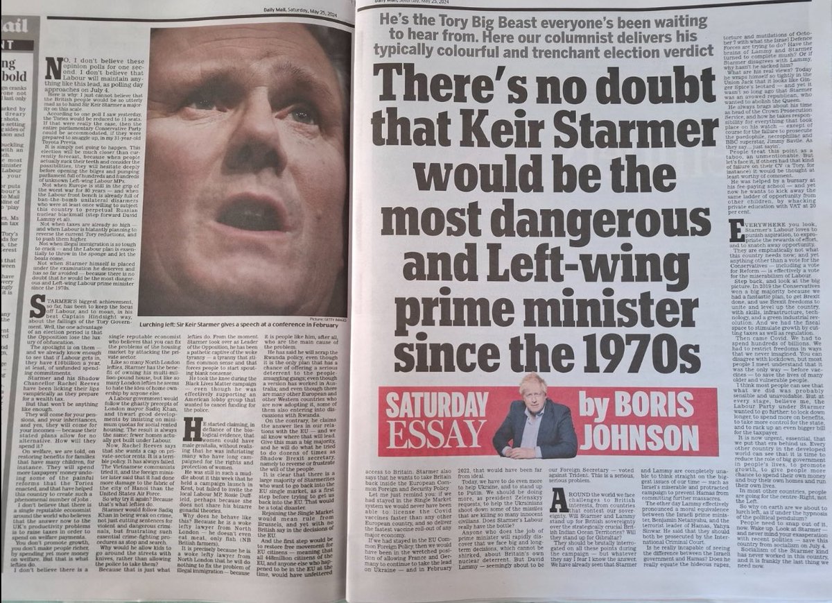 A LEADERSHIP BID: Well this excellent article might as well be. This is what Sunak is scared of if Boris returns. BJ is more popular as Ex PM than Sunak will ever be. Labour, as we know, are relieved that BJ is out of the picture but this article gave them a shot across the