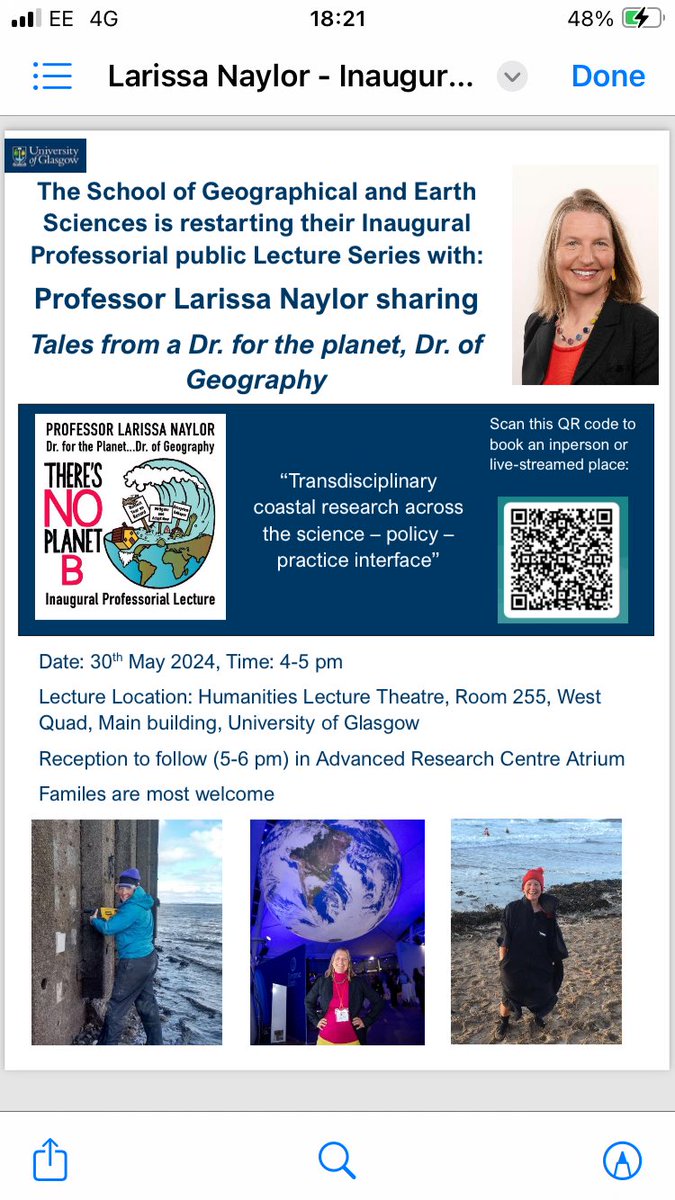 Would you like to hear from a Doctor for the Planet? 🌎 30th May 2024 @1600 BST. @biogeomorph @shoreshapers will give her Inaugural Prof Lecture in person, streamed or recording to enjoy later. Register here: forms.office.com/e/ygf74EHCpM @SteveBraceGeog @RGS_IBG @BSG_Geomorph @UofGGES