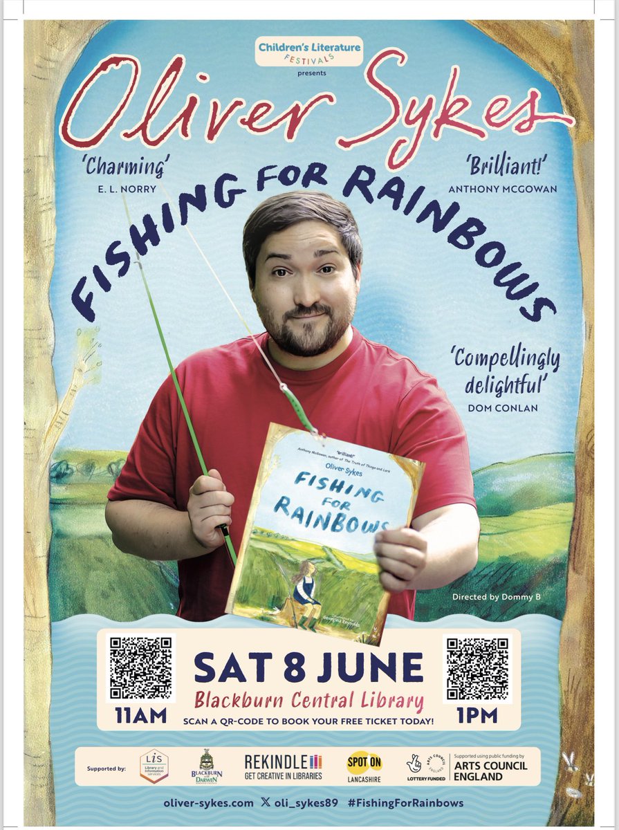 Live in #Blackburn or #Darwen ?Book your free places to see @Oli_Sykes89 perform Fishing For Rainbows in the Hornby Theatre @BwDLibraries, Sat 8th June for part of our week long festival. Here’s a link to book: eventbrite.com/o/33470125241 #BWDCLF24 #children