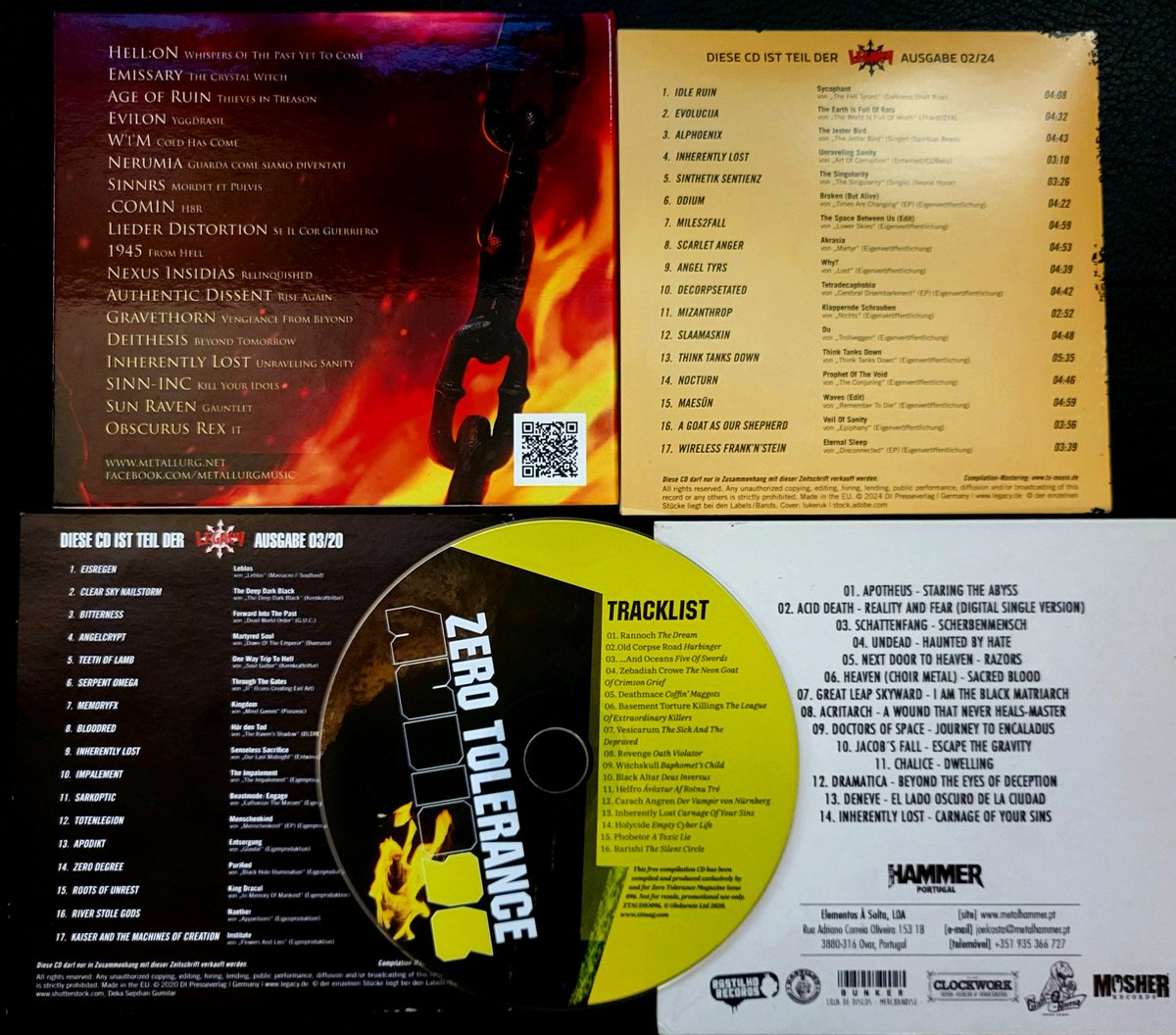 The compilation CD'S we have been apart of so far....💿#metal #symphonicmetal #melodicblackmetal #industrialmetal #progressivemetal #numetal #denmark #germany #portugal #unitedkingdom #legacy #metalhammer #zerotolerance #metalisforgedhere #metallurg