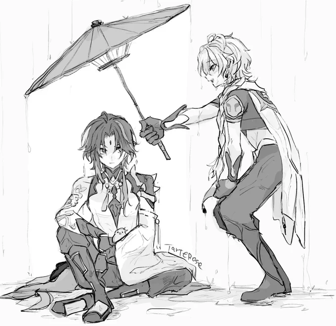 魈空ワンドロ「雨」+40min
 #xa_1h_drawrite 