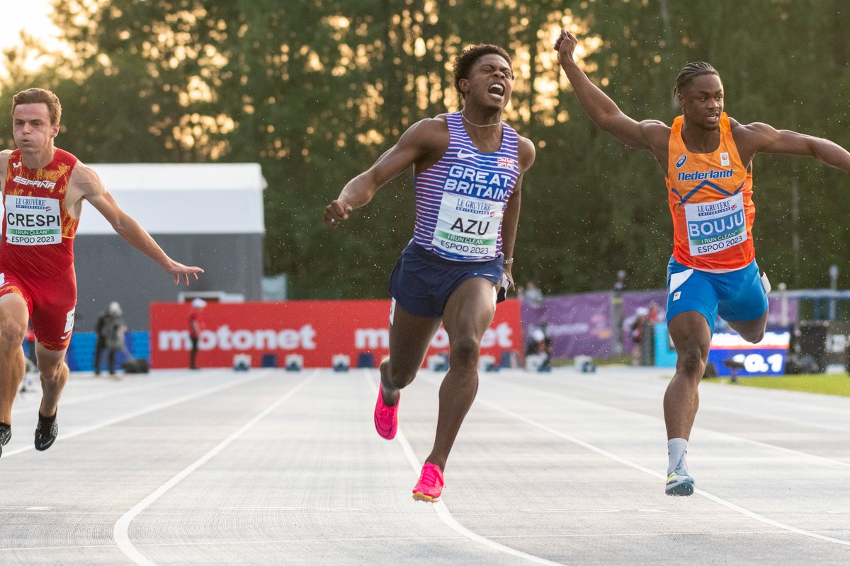 The track is on FIRE today 🔥 @Jeremiah_Azu dips under 10 seconds for the first time to go joint eighth on the UK all-time list ✨ 9.97 ✨