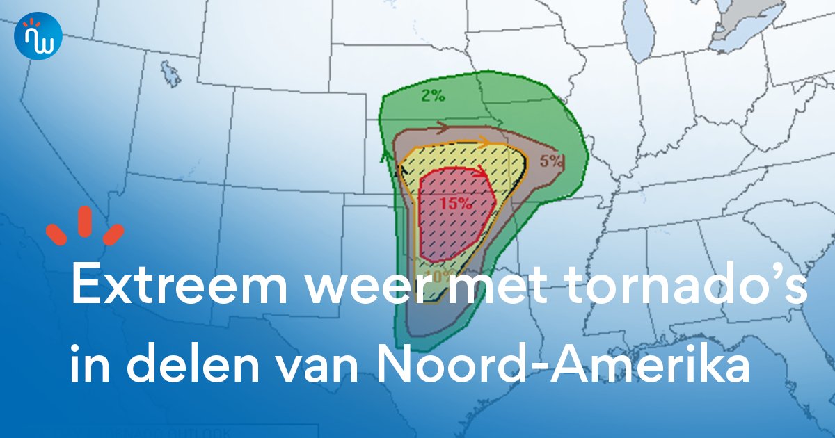 Delen van Noord-Amerika zetten zich opnieuw schrap voor een onstuimige 24u. Een uitbraak van extreem weer met #supercells en #tornado's is op weg naar de regio van #Oklahoma en #Kansas. Ontdek meer informatie via onze site: noodweer.be/noord-amerika-… 🌪️