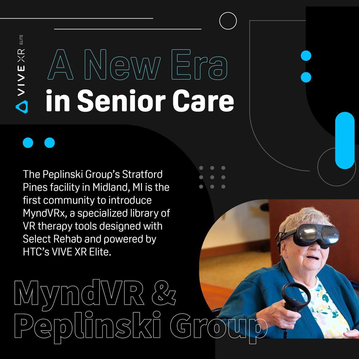 MyndVR and The Peplinski Group partner to bring VR-based digital therapeutics to Michigan senior communities. Learn more about VR’s positive impact on healthcare: htcvive.co/VBMYPGX #MyndImmersive #PeplinskiGroup #SeniorCare #Therapy #Healthcare