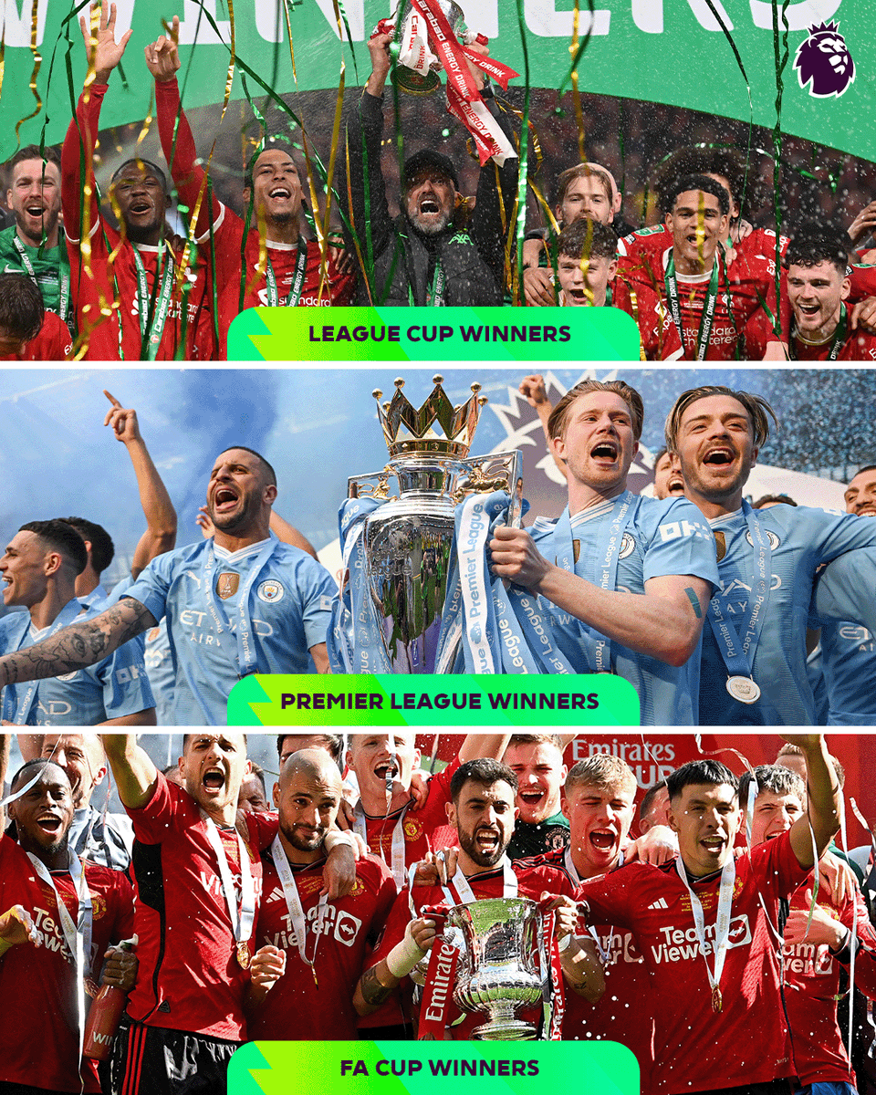 The domestic trophy winners in the 2023/24 season 🏆 🔴 Liverpool 🔵 Man City 👹 Man Utd