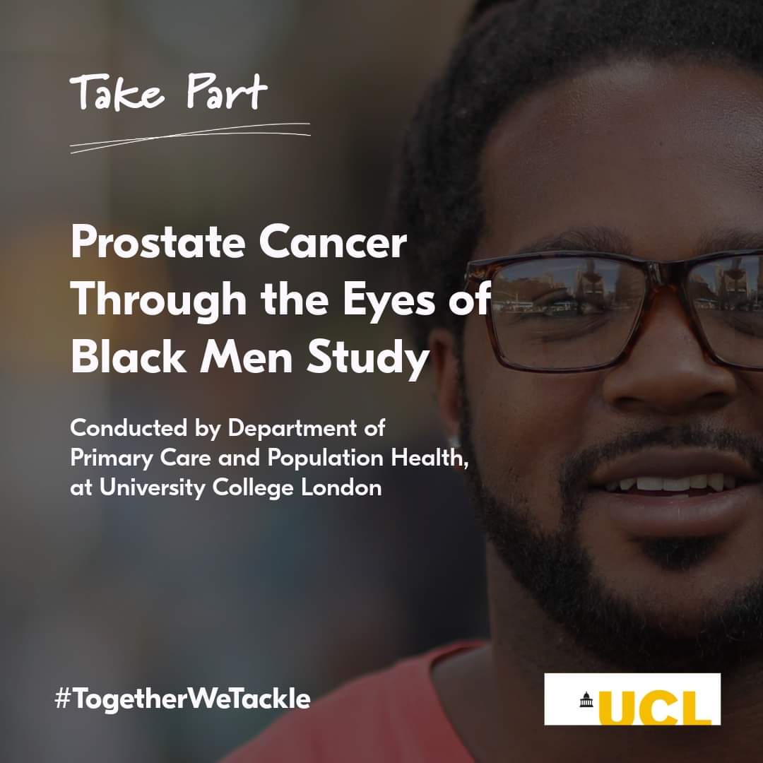 UCLResearch are researching Black men's views & experiences of prostate cancer screening & treatment, in order to understand why inequalities exist in prostate cancer care & how they could be addressed. 

More info and how to apply ➡️ bit.ly/3V5YX4h
