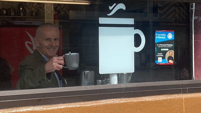 On the stump at Brendan's Cafe beside the Fruit Markets with Councillor @JanetPHorner in the North Inner City this morning. Thanks for the cuppa Brendan!