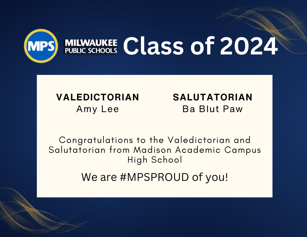 Congratulations to the valedictorian and salutatorian of Madison High School! You make us #MPSProud! #MPSClass2024 For more information on the MPS 2024 graduation ceremonies visit mpsmke.com/graduation