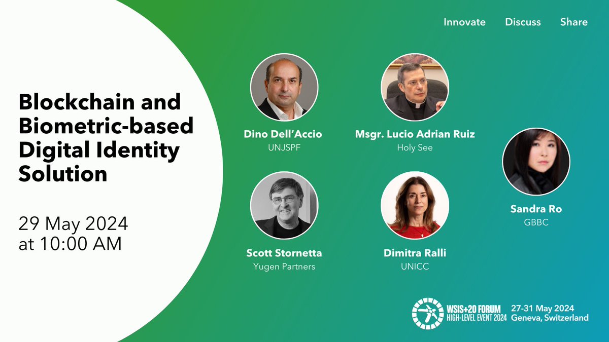 diplomirko's tweet image. 📌 #SaveTheDate! 29 May, 10 am CEST: exciting #WSIS event on #UNJSPF #Blockchain and #biometric-based #DigitalIdentity solution at @CICG_Geneva.

🔗 Programme: itu.int/net4/wsis/foru…

🔗 Register now: itu.int/net4/wsis/foru…