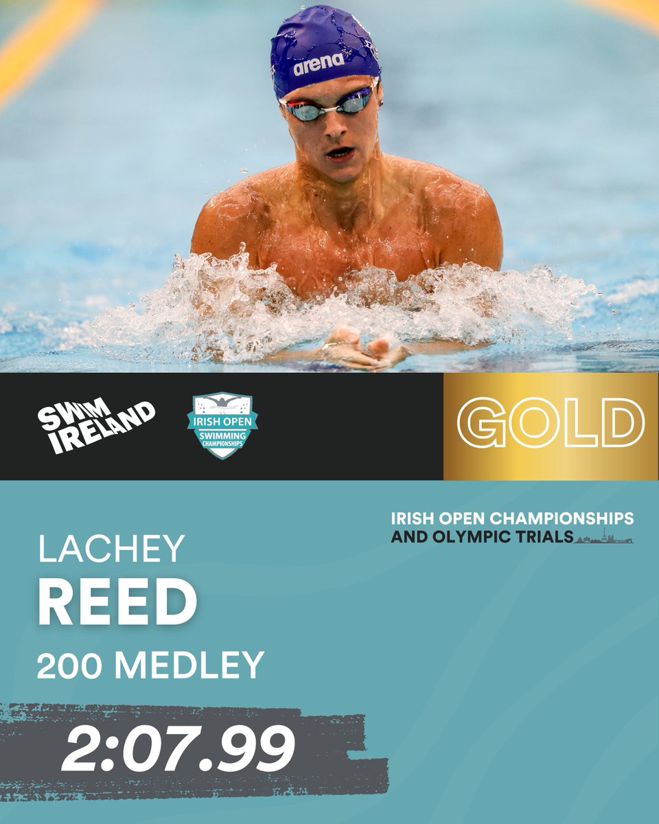 𝗜𝗥𝗜𝗦𝗛 𝗢𝗣𝗘𝗡 𝗖𝗛𝗔𝗠𝗣𝗜𝗢𝗡 🥇

Lachey Reed claims the national gold in the 
Men's 200 Medley! 

🥇 Lachey Reed (Bangor) | 2:07.99
🥈 Brendan Ryan (Aer Lingus) | 2:09.11
🥉 Adam Colgan (National Centre Ulster) | 2:09.75

#IrishOpen2024