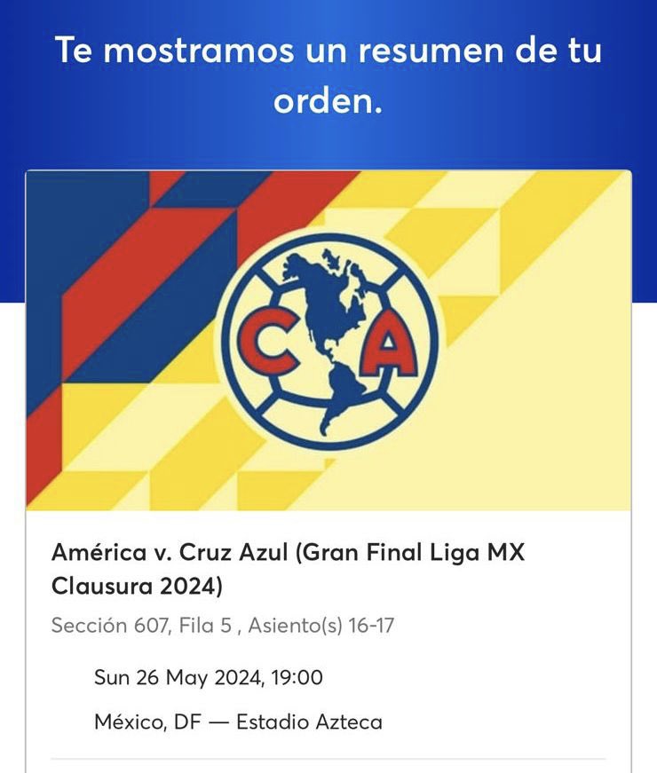 OscarZeaV's tweet photo. Vendo 2 boletos para America vs Cruz Azul @Vendo_Boletos @VendoBoletosDF https://t.co/Bt4VOes1et