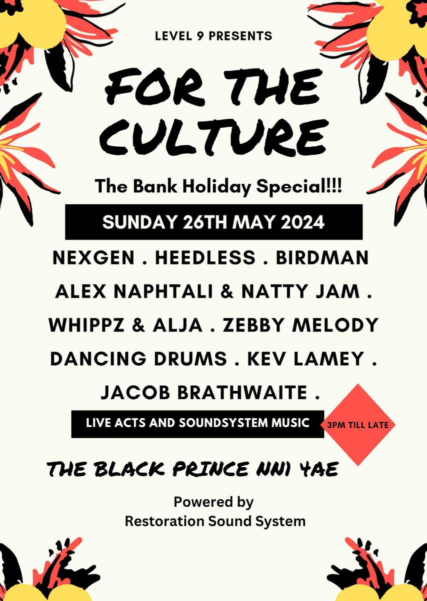 Sunday!! For The Culture is back! This bank holiday special will be bringing together an eclectic mix of singer songwriters and DJs spanning a wide range of different genres. Free entry all day, from 3pm.