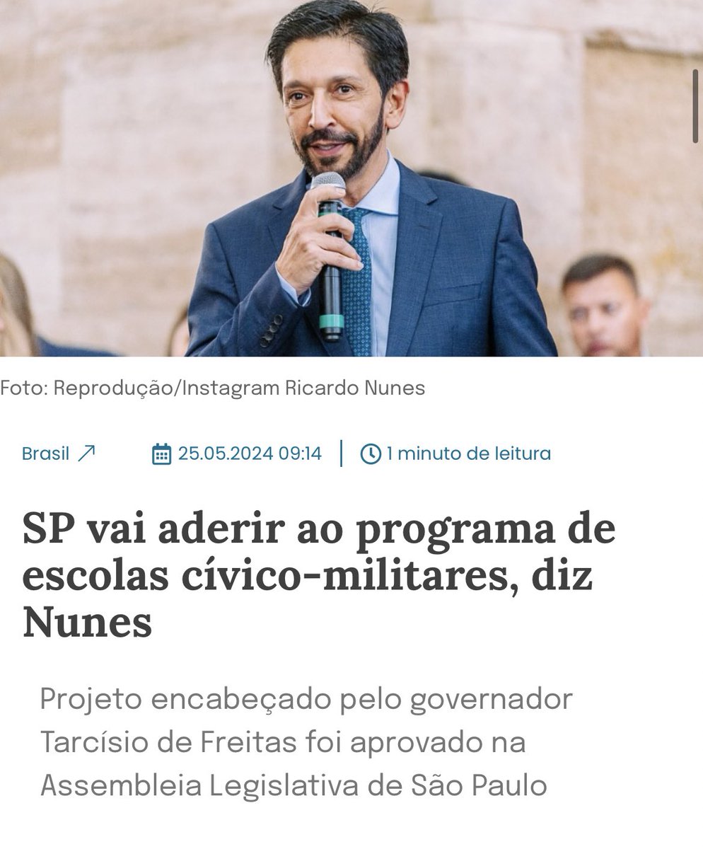 Mais um motivo pra afundar o número de @GuilhermeBoulos na eleição para Prefeito! Ricardo Nunes, sendo incapaz de promover uma escola pública de qualidade, quer colocar a polícia para ser a responsável pela educação das crianças e adolescentes de São Paulo. Mas para as