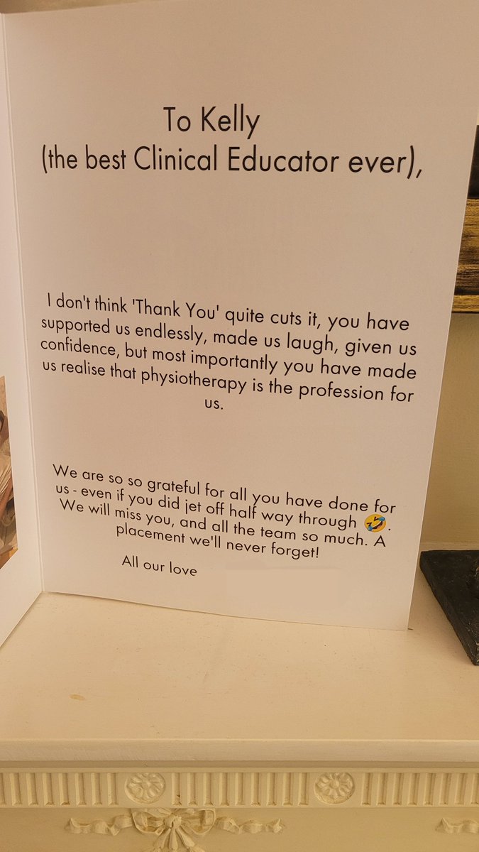 I love being a clinical educator. It makes it all worthwhile when your students say that their time on placement has cemented their passion for physiotherapy. Excuse the card, but it's so me and a lovely sentiment inside. They will be missed. Good luck <a href="/AbzR24/">Abbie</a> and <a href="/OwenMoreton/">Owen Moreton</a>