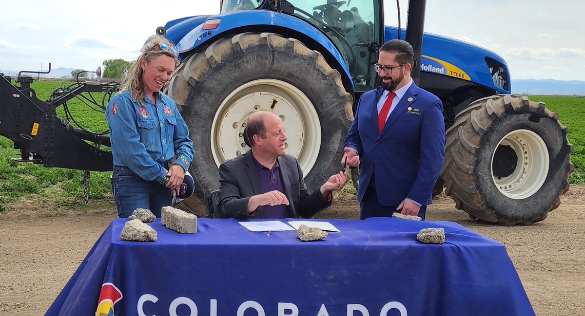 MartinezforSoCo's tweet photo. Yesterday @GovofCO signed 2 of my bills into law in Alamosa! HB24-1314 and HB24-1249. 

Also Sen. Simpson had SB-037 Study Green Infrastructure for Water Management signed as well. Thank you for hosting us on your farm!

#makinglaws #teamsoco #slv https://t.co/MOLNOZ0dCU