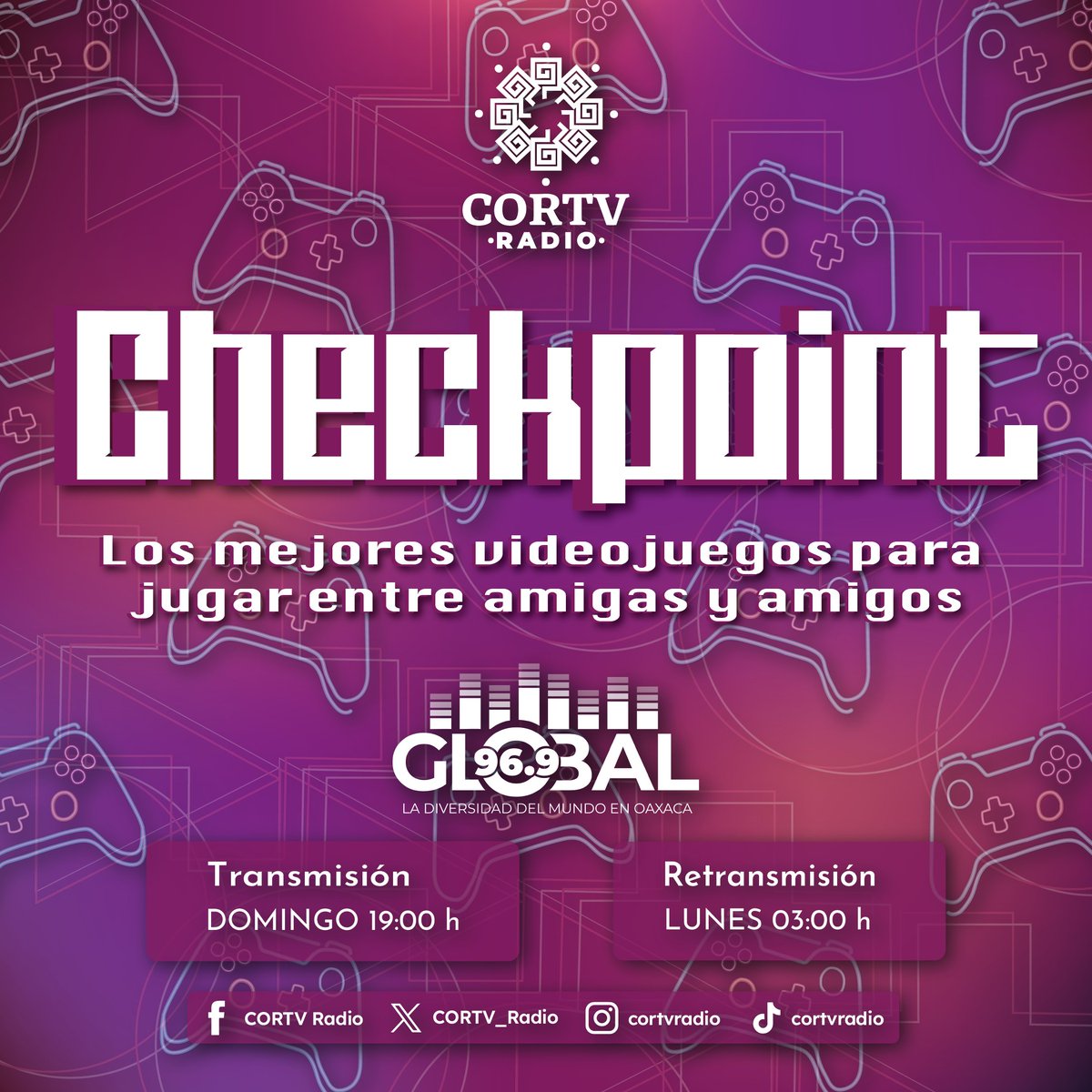 CORTV_Radio's tweet photo. ¡Porque no siempre todo es color de rosa!, en esta emisión hablaremos de los videojuegos rompe amistades, capaces de arruinar un buen día. Recomendaciones, entrevistas, música ¡y mucho más!, con @Renato_Guzman. Domingo 19:00 h por #Global 96.9 https://t.co/ZJPqrOauE8 #Oaxaca https://t.co/Snl6b2jbhI