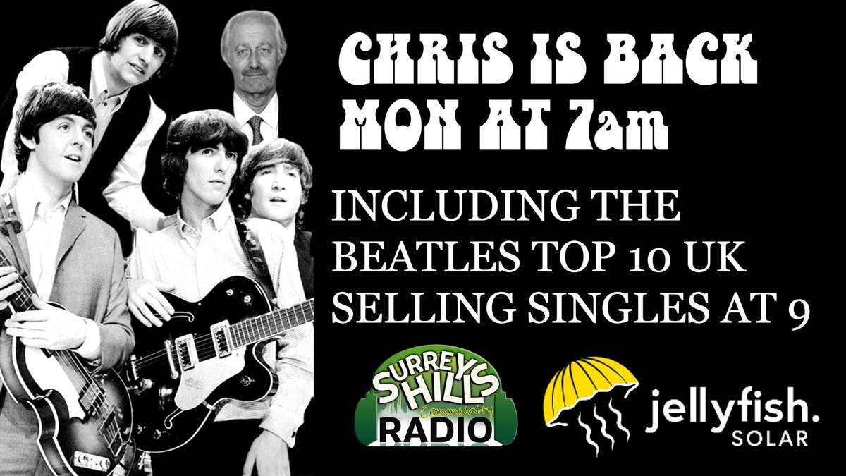 IT'S BANK HOLIDAY MONDAY.... and Chris is back Join him from 7am inc a special Golden Hour from 9am as he counts down the Top 10 selling Beatles selling songs - Listen live or catch up at surreyhillsradio.co.uk or ask your smart speaker to play Surrey Hills Community radio