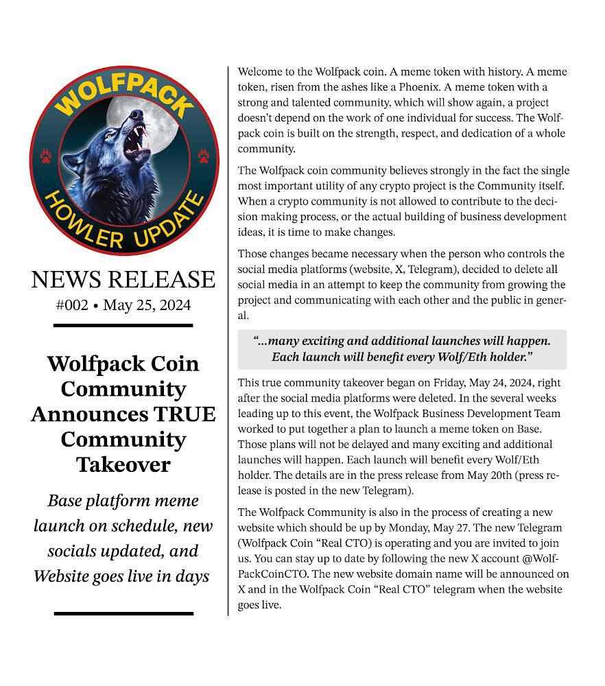 #WolfpackCoinCommunity announces true #Communitytakeover 🌟 🐺 💪