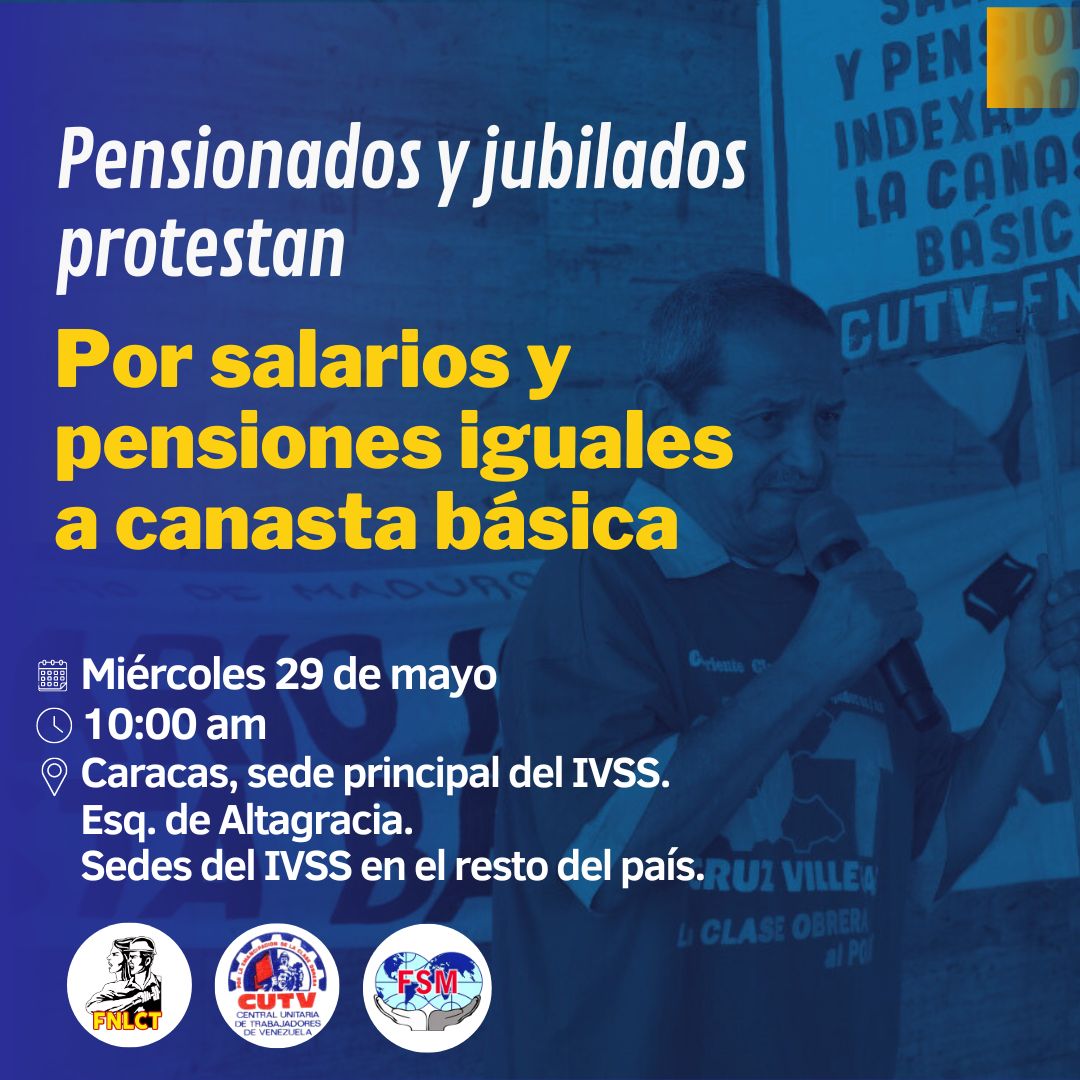 Trabajador pensionado y jubilado, ASISTE a la sede del IVSS a la jornada de protesta.
El @PCV_Venezuela en Cojedes se solidariza con las luchas de los trabajadores contra la bonificación del salario que viene ejecutando el Gobierno antiobrero de Maduro, en favor de FEDECAMARA.