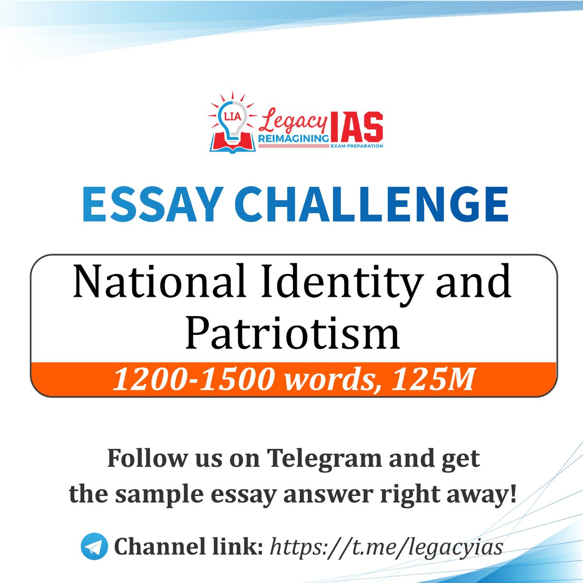 Legacy IAS Weekly Essay Challenge !!! Visit Our Telegram Channel at: t.me/legacyias – for the Model answer !! #UPSC #upscessay #essaywriting #upscmains2024 #legacyias #essaychallenge #upscmainsessay