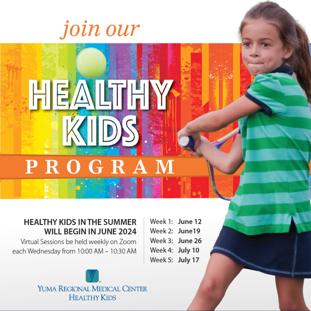 Looking to inspire kids to make healthy choices and lead active lifestyles? Join the YRMC Healthy Kids Program, a virtual, five-week program for children aged 8-12 and their families.

 Registration will close on June 9.  To enroll today, please visit: yumaregional.org/family-enrollm…