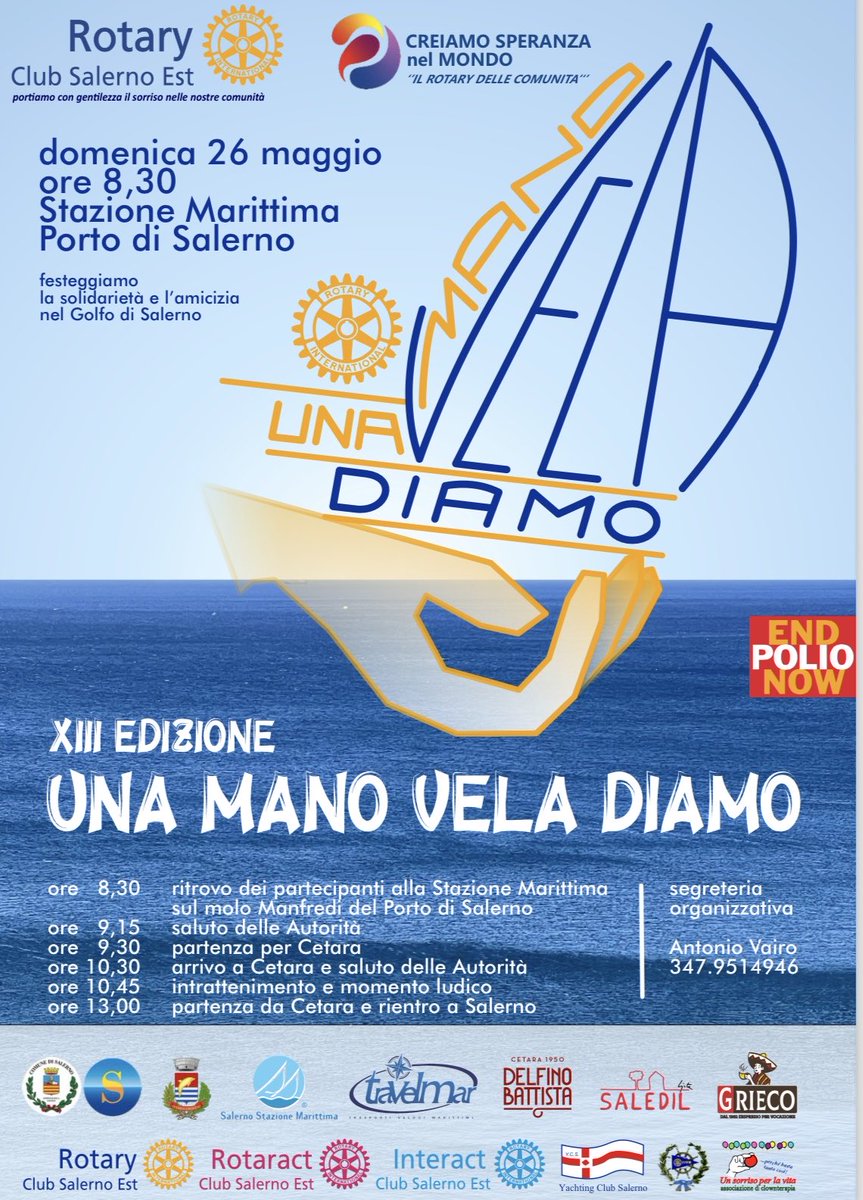 RotarySaEst's tweet photo. Rettifica domani per partecipare alla Manifestazione Una Mano Ve La Diamo l’imbarco sarà da Molo Manfredi porto commerciale https://t.co/U3vXIex5Rf