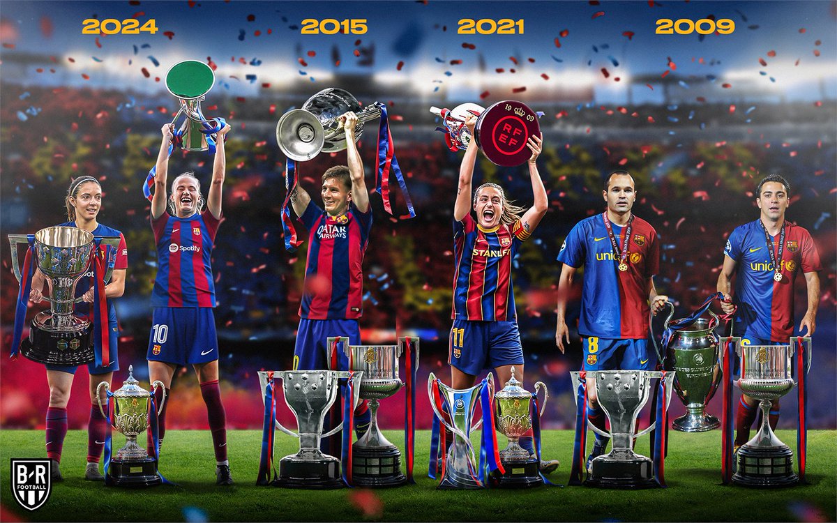 2009 🤝 2015 🤝 2021 🤝 2024 Barcelona now have four treble teams 🔵🔴