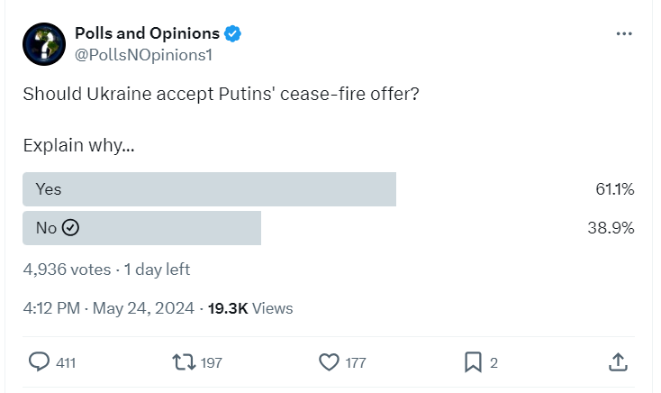 FieryFellarina's tweet photo. @kisa_osya My sister told me there was a vatnik poll going on. 
I did my part &amp; this is the current score. #NAFOarticle5 please. https://t.co/gYzwvI6oCg