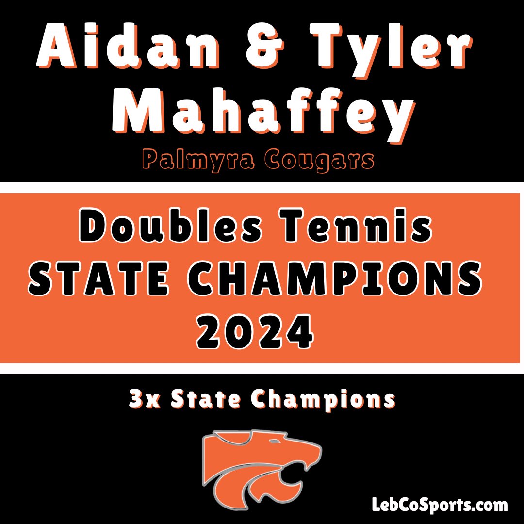 Congrats to Aidan &amp; Tyler Mahaffey as the Palmyra Tennis legends capture their 3rd consecutive PIAA State Tennis Championship!!!

<a href="/Palmyra_Tennis/">Palmyra Boys Tennis</a>