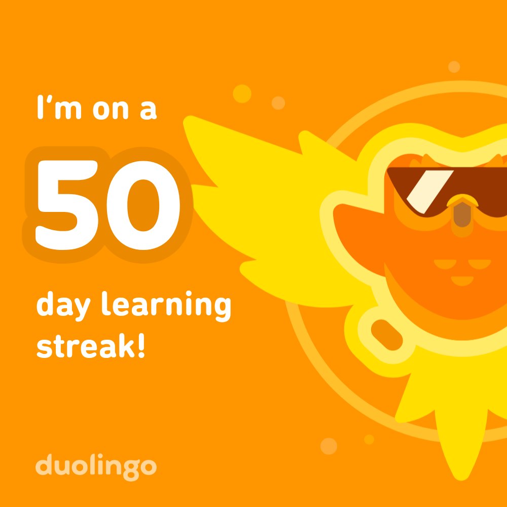 Qué emoción!! Ya llevo 50 días con <a href="/duolingoespanol/">Duolingo Español</a> !!!