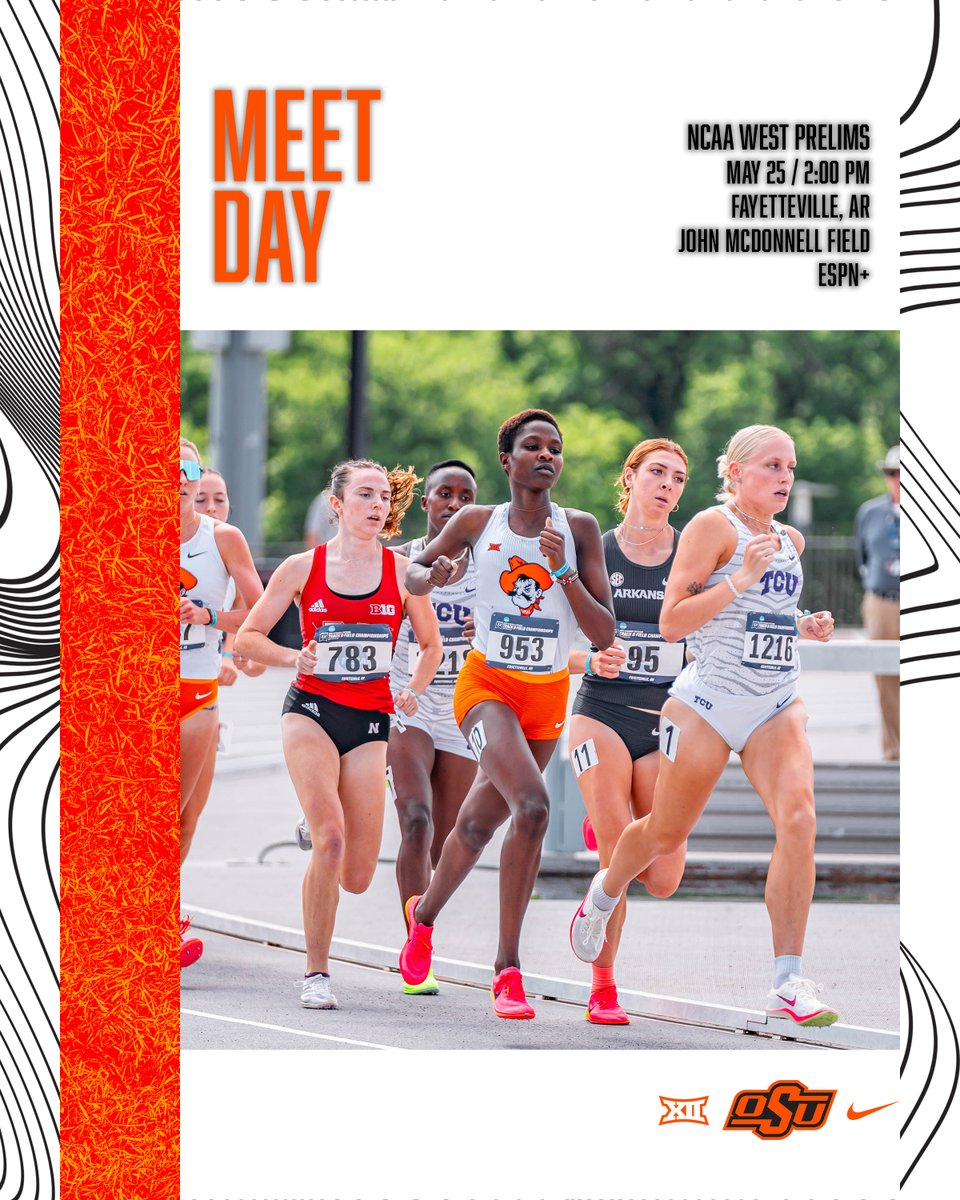 Last day to punch some tickets to the big show 🤠 📍 Fayetteville, AR 👟 NCAA West Prelims 🕰️ 2:00 p.m. CT 🏟️ John McDonnell Field 💻 ESPN+ 📊 flashresults.ncaa.com/Outdoor/2024/F… #GoPokes I #run4okstate