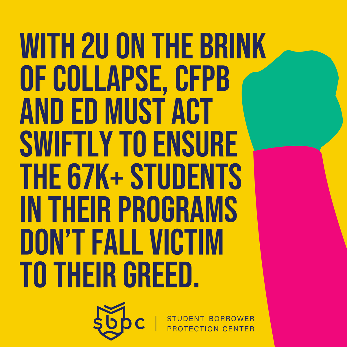 With @2Uinc on the brink of collapse, @CFPB and @usedgov must act swiftly to ensure the 67k+ students in their programs don’t fall victim to their greed.

protectborrowers.org/advocates-soun…