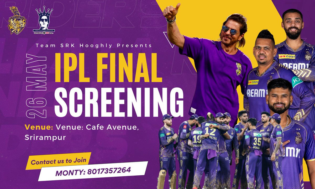 🎉🏏 The Final Showdown is Here! 🏏🎉

Join us for the ultimate IPL Final match live screening! 🥳 Experience every boundary, every wicket, and every cheer with fellow fans! 🙌

🕒 Time: 7:00 pm onwards 
📍 Venue: Cafe Avenue, Srirampur 
📞 8017357264

#KKRvSRH #IPLFinal