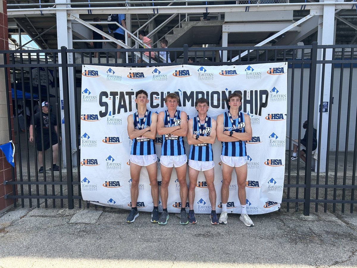 The 4x800m relay runs 7:49.01 to finish all-state in 8th place! #8 all-time in Prospect school history. Boris Dimitrov (1:57.8), John Peterson (1:55.5), Michael Piagari (1:59.9), Owen Smith (1:55.1).