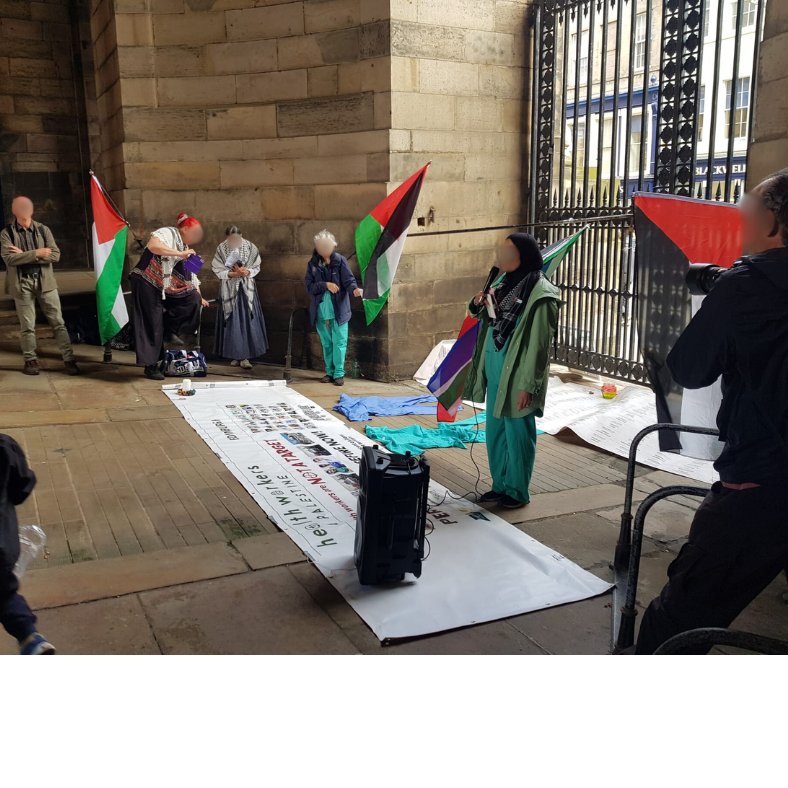 amandafgrimm's tweet image. Visited the Old College encampment + joined a vigil with healthcare workers calling for #HealthCareNotWarFare. 

I support students &amp;amp; staff calls for @uniofedinburgh to #divest from Amazon, Alphabet + other companies enabling Israeli military war crimes. 
@eu_jps @ssassemblyedi