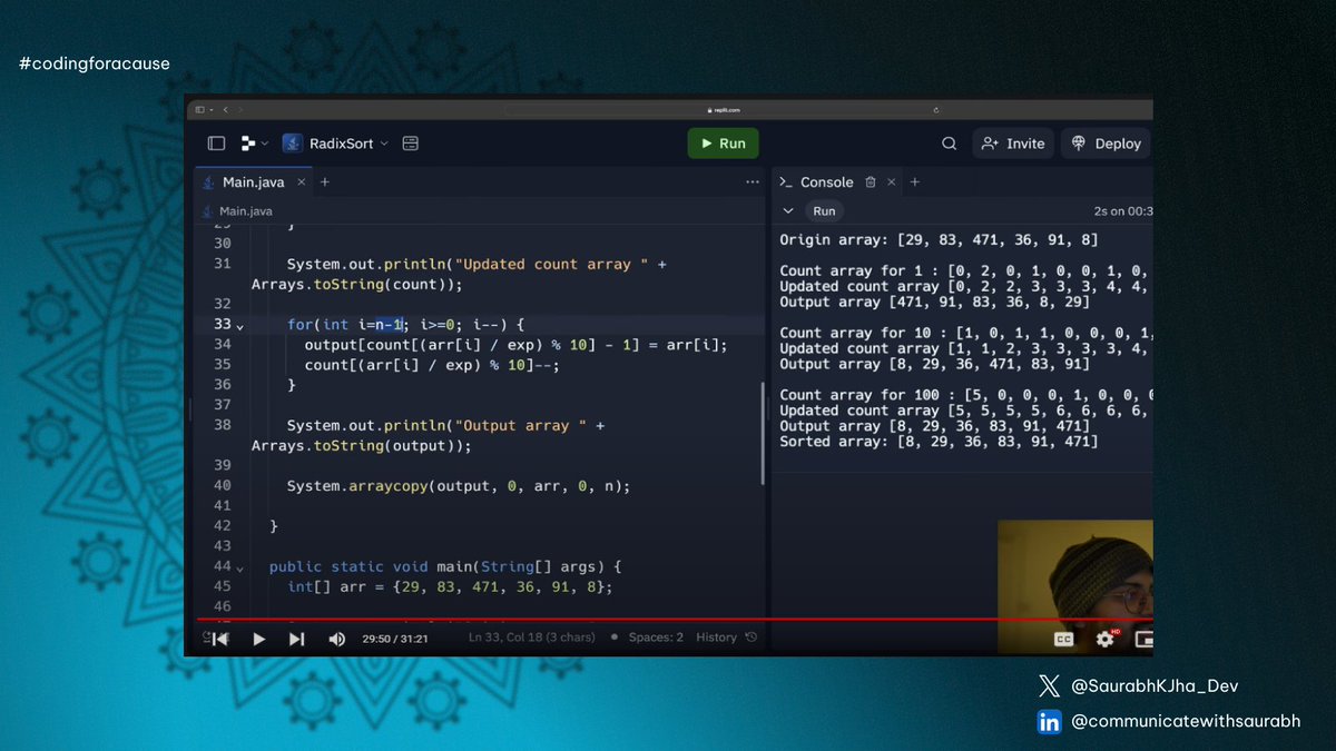 SaurabhKJha_Dev's tweet image. Today&apos;s covered topics : #RadixSort &amp;amp; #CountSort.  Really very efficient for small number of inputs.
It is #day53 of #100DaysOfDSA challenge.

Kunal&apos;s Playlist link : lnkd.in/gtwXVyMT

#codingforacause
#dsa #DSAwithKunal #consistency #LeetCode
#coding #100daysofcode