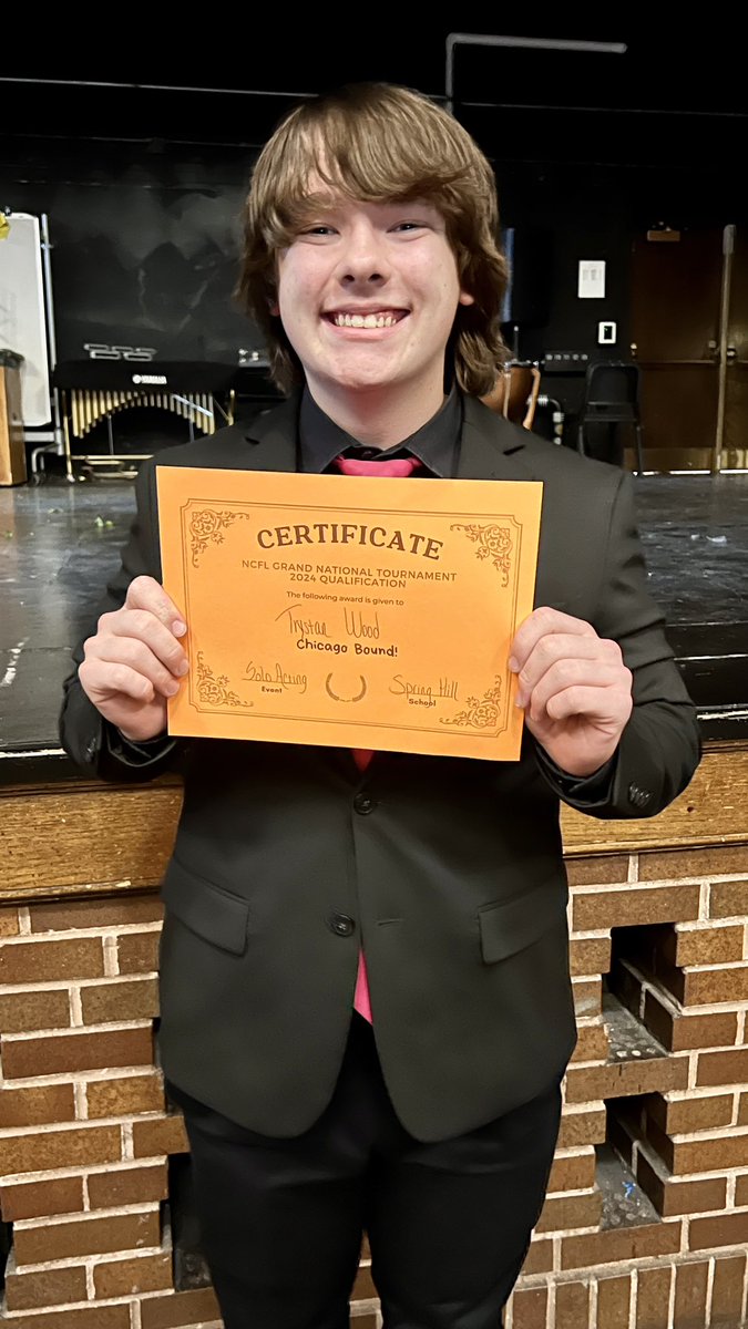 Next up in our spotlight is one of our two sophomores, Trystan Wood! Trystan is a two-time state qualifier and a first-time national qualifier. He specializes in acting events — mainly DI and HI. This weekend, Trystan is competing in Dramatic Performance! #SHProud