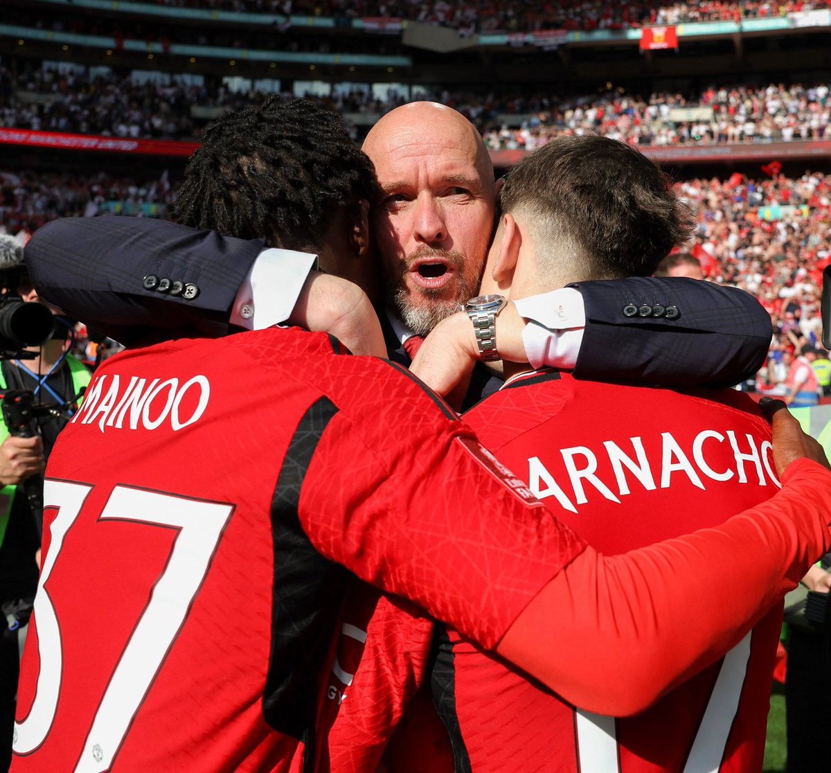 UtdFaithfuls's tweet photo. I hope Ten Hag stays, but whatever happens from here, I'll always be thankful to him for giving these two chances and making them established, starting XI players for Manchester United.

A proud manager, boss, and father-figure ❤️ https://t.co/FDb8FGbJUU