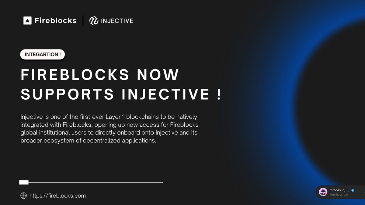 Fireblocks integrates Injective Network🥷🏼 

@Injective is one of the First Ever Layer 1 Network to be natively integrated with @FireblocksHQ, opening up new access for its institutional users to directly onboard to Injective and its boarder ecosystem🧑🏻‍💻.

Learn more 🧵🔽