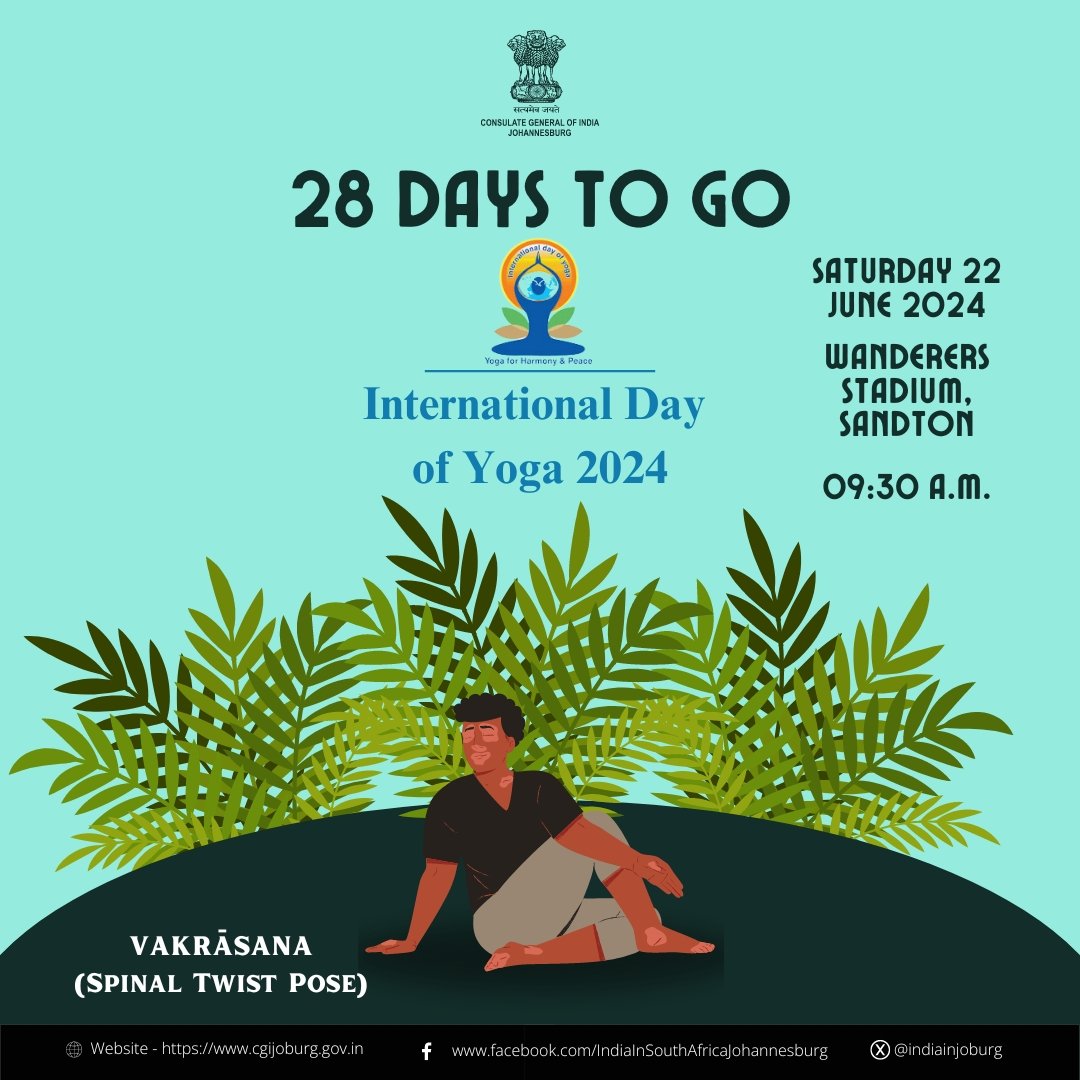 #Countdown 28 Days to Go for #YogaDay2024 celebration in Johannesburg.
Hurry up and register now 👇
zaf.phylaxis.ai/yogaforlife