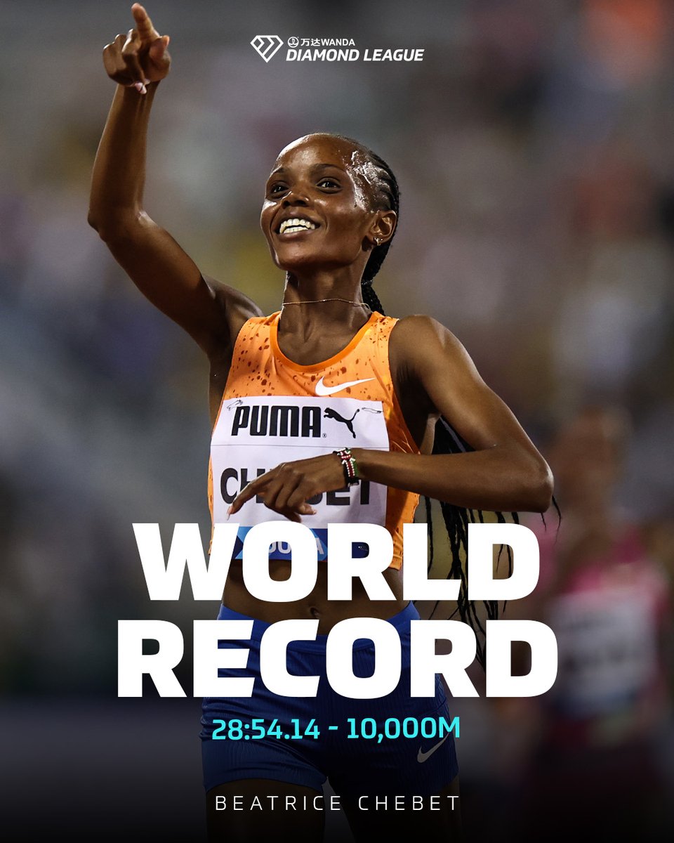 WORLD RECORD 👀

🇰🇪's Beatrice Chebet smashes the women's 10,000m world record and becomes the first woman in history to break 29 minutes on the track 😮‍💨

28:54.14* it is ‼️

#DiamondLeague 

*Subject to the usual ratification procedures