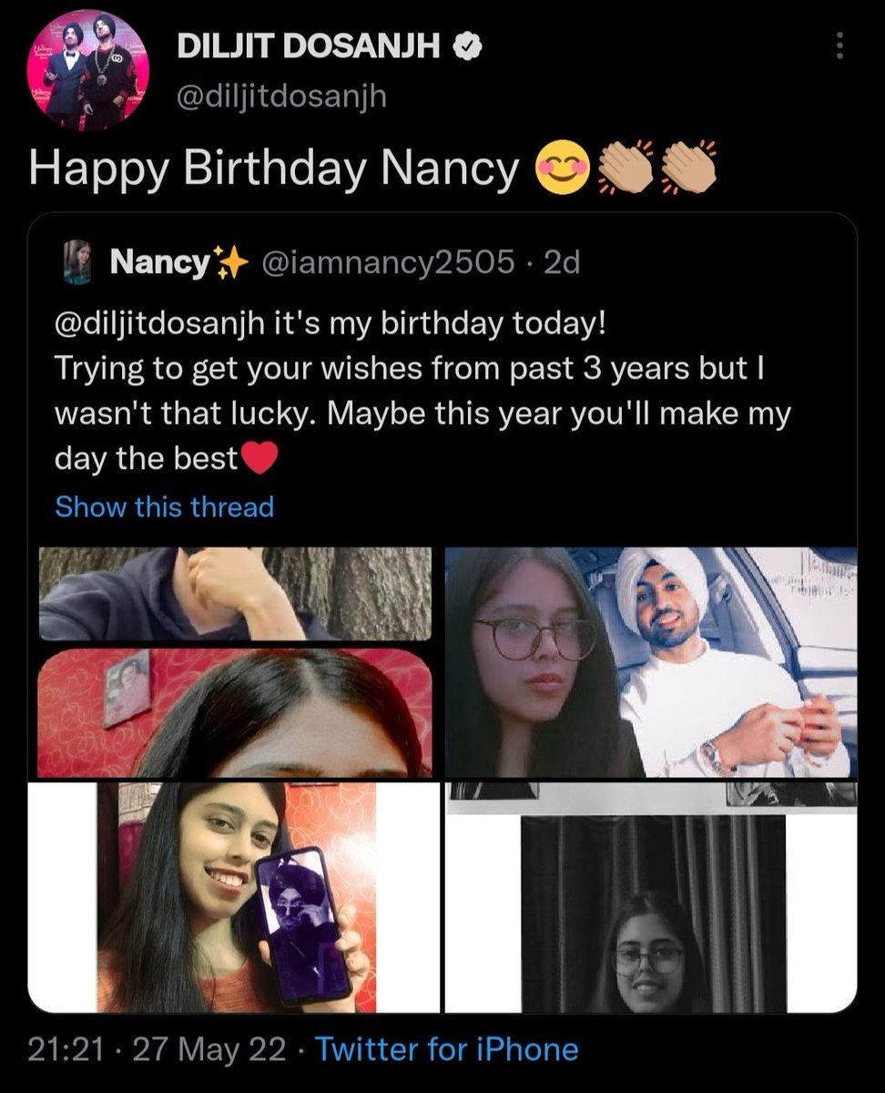 iamnancy2505's tweet photo. @diljitdosanjh it's my birthday today. I'll be honoured if you'll bless me with your wishes on my special day ❤️.
Lots of love and respect to you🙏🏻 https://t.co/UWcpcfjhk1