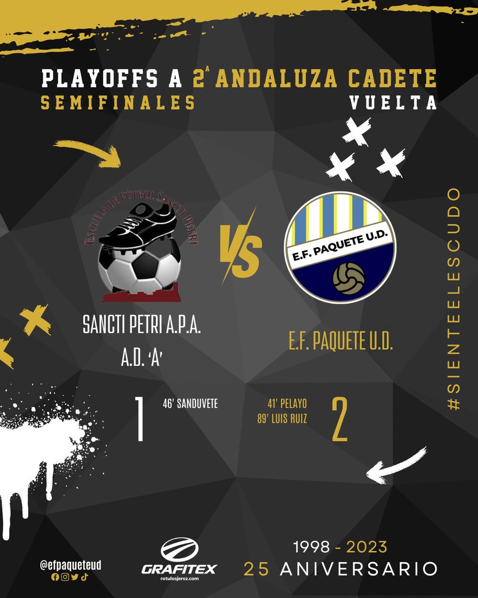 𝐏𝐋𝐀𝐘 𝐎𝐅𝐅𝐒 🔵🟡 | ¡𝑬𝑺𝑻𝑨𝑴𝑶𝑺 𝑬𝑵 𝑳𝑨 𝑭𝑰𝑵𝑨𝑳!

✅🆙 Los goles de Pelayo y Luis Ruiz nos clasifican para la final de Ascenso a 2ª Andaluza en una eliminatoria con un cómputo global de 1-3.

😠💪 ¡𝗤𝘂𝗲𝗿𝗲𝗺𝗼𝘀 𝗺𝗮́𝘀!

#SienteElEscudo