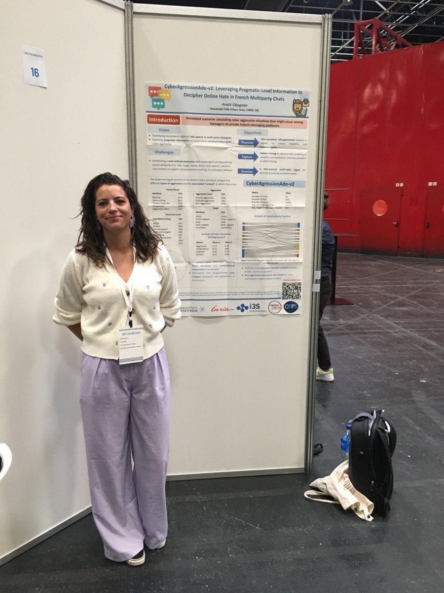 Anaïs Ollagnier (@aollagnier06) on Twitter photo Such an amazing time at <a href="/LrecColing/">LREC COLING 2024</a> presenting my work on online hate detection "CyberAgressionAdo-v2: Leveraging Pragmatic-Level Information to Decipher Online Hate in French Multiparty Chats" hal.science/hal-04514689/
<a href="/wimmics/">Wimmics Team</a> Such an amazing time at <a href="/LrecColing/">LREC COLING 2024</a> presenting my work on online hate detection "CyberAgressionAdo-v2: Leveraging Pragmatic-Level Information to Decipher Online Hate in French Multiparty Chats" hal.science/hal-04514689/
<a href="/wimmics/">Wimmics Team</a>