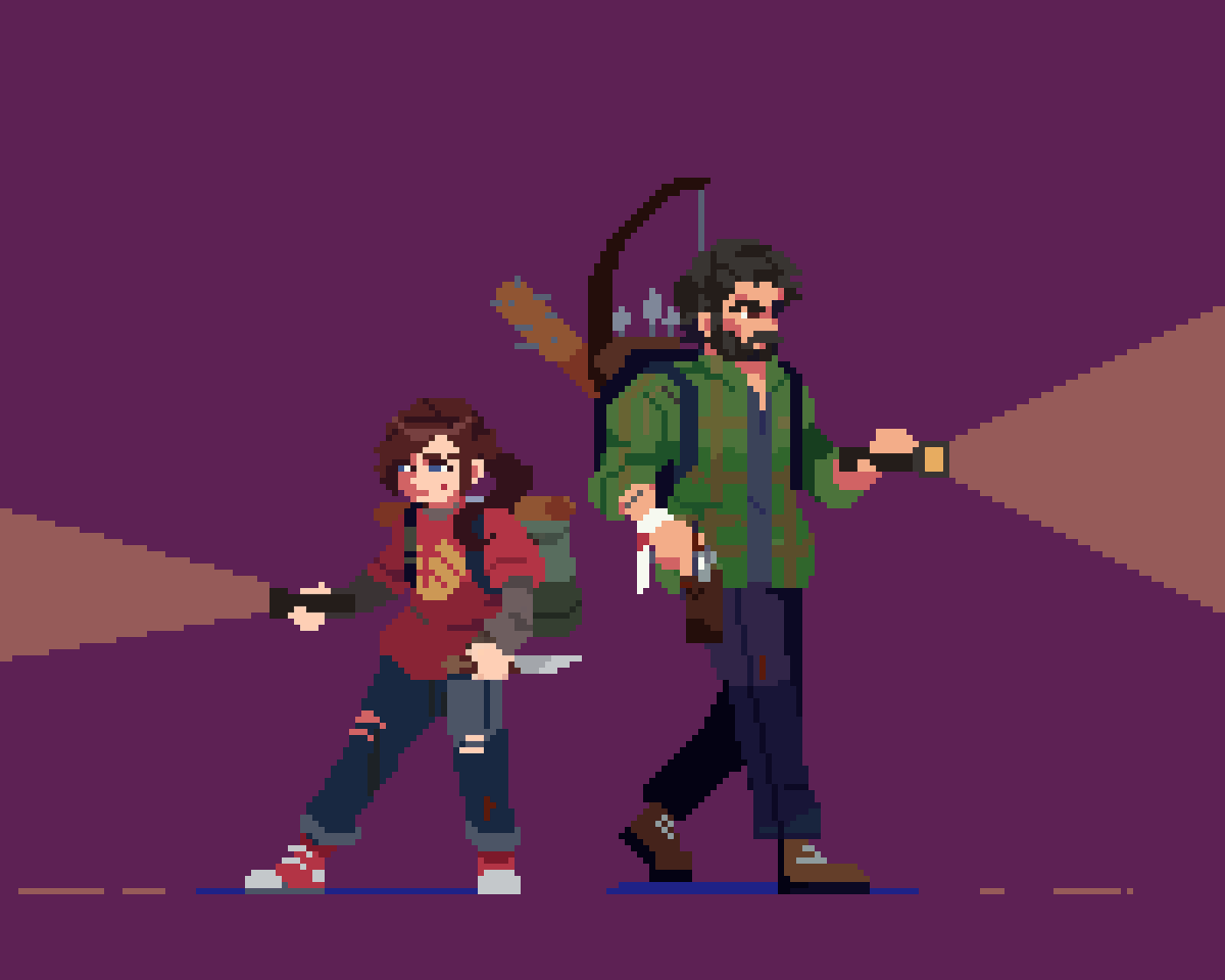 juna_ros's tweet photo. Joel and Ellie from the lasf of us #pixelart #ドット絵 https://t.co/2avTwMKV86