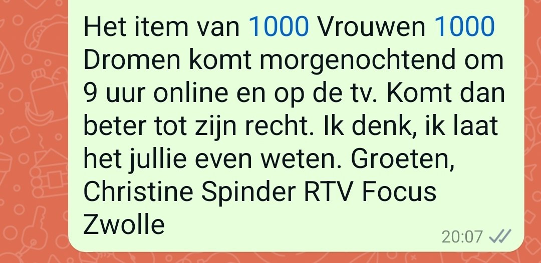 kaatjehotemetoo's tweet photo. Let op! Kijktip 😃
Morgenochtend zijn we met #1000vrouwen1000dromen om 9 uur op tv @rtvfocuszwolle dank hiervoor alvast @Vrouwenhuis #ZVP https://t.co/OimzCfnX84