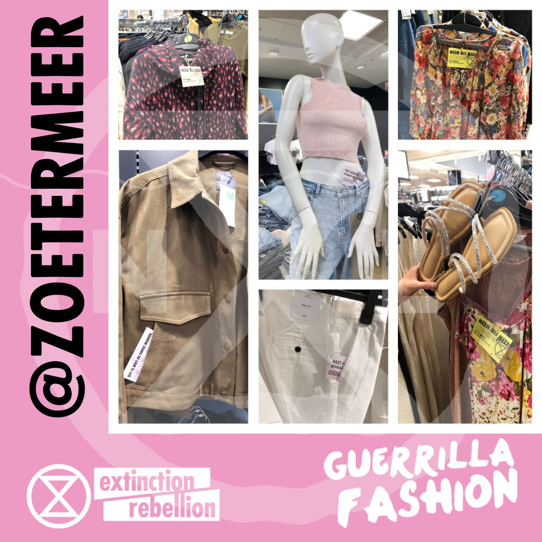 De eisen van XR GUERRILLA FASHION: 
1: Vertel de waarheid! 
2: Stop de overproductie! 
3: Behandel werknemers eerlijk! 
4: Promoot duurzame alternatieven!​​​​​​​ 
Meer info: ap.lc/pNDqq
#GuerillaFashionWeekend